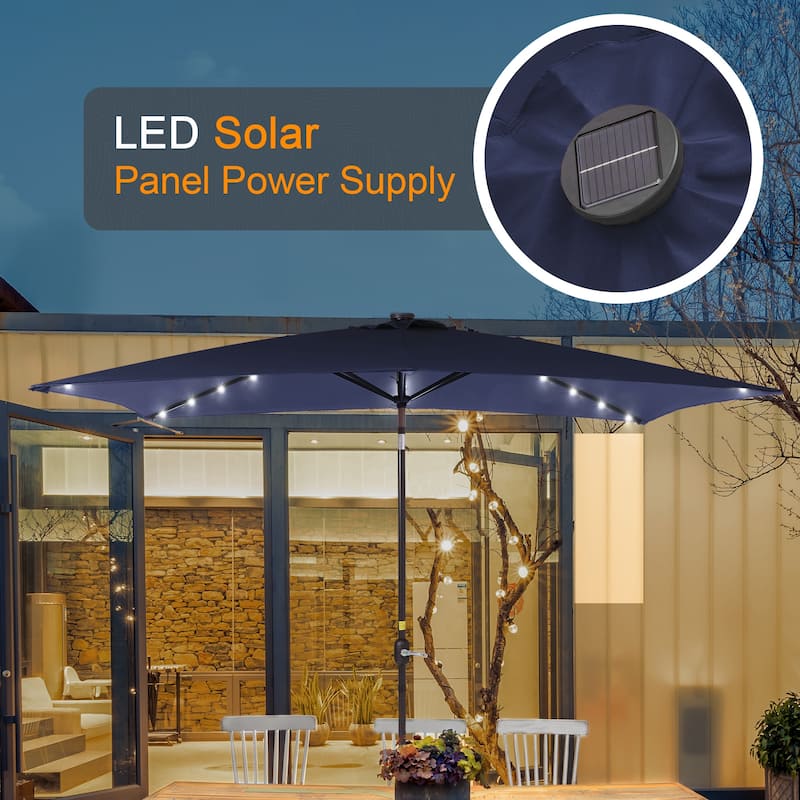 LIVOOSUN 10x6.5ft Steel Solar-Powered LED Patio Umbrella,w/Crank Tilt