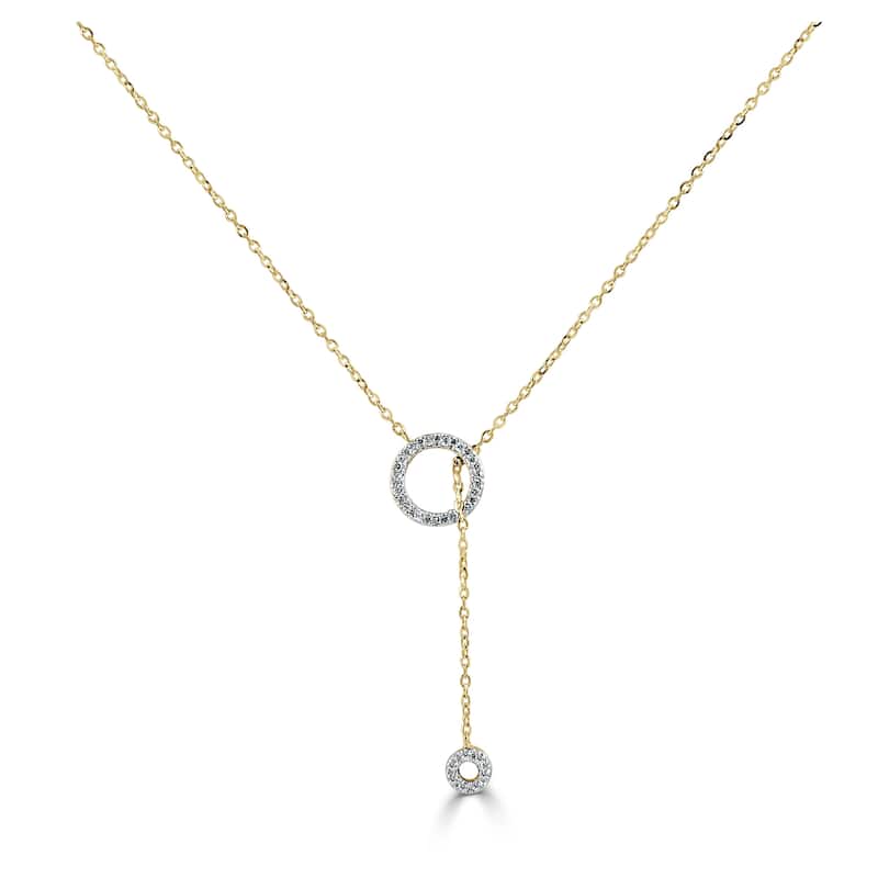 Joelle Collection Diamond Circle Drop Necklace 14K Gold Adjustable to 16-inch -18-inch Diamond Necklace - Yellow