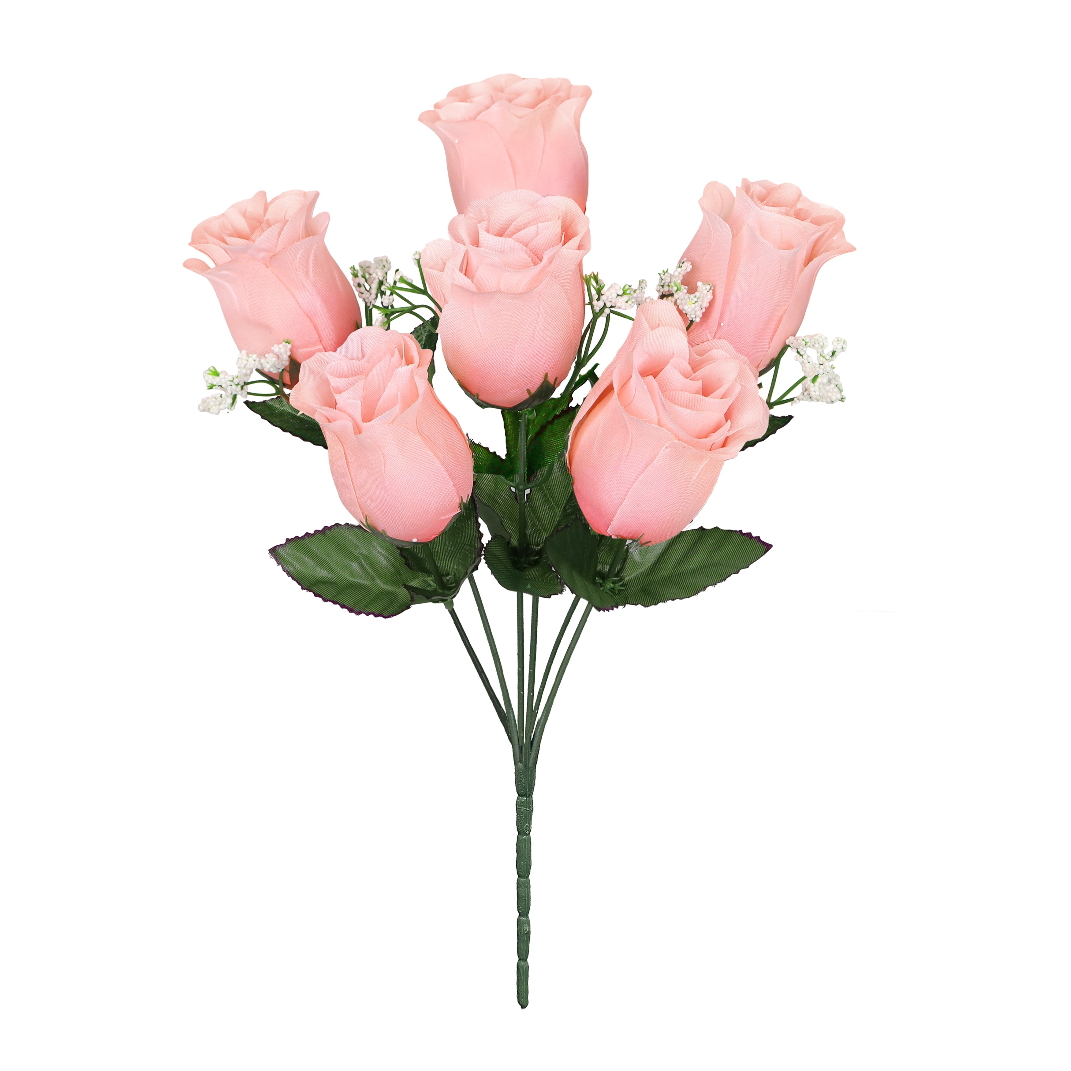 Set of 12 Pink Peach Artificial Rose Bud Flower Stem Bush Bouquet