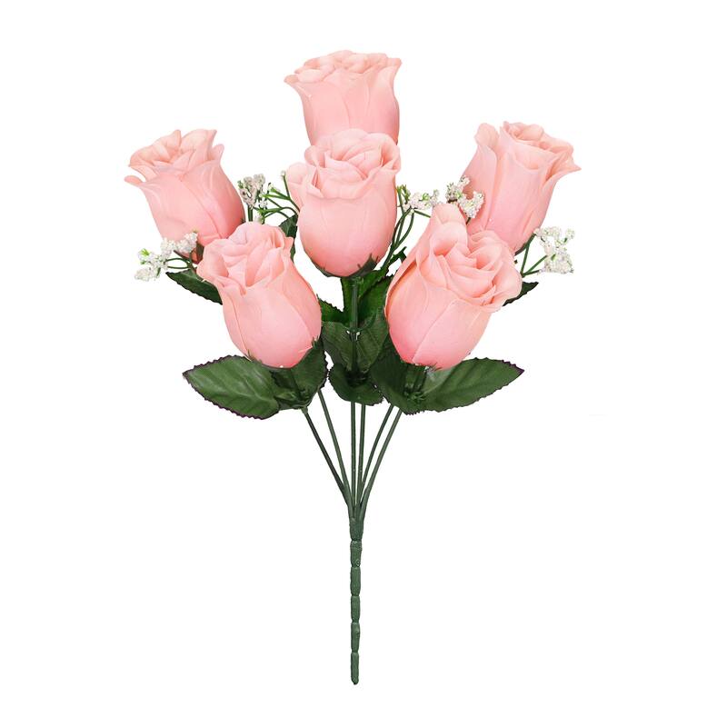 Set of 12 Pink Peach Artificial Rose Bud Flower Stem Bush Bouquet 14in - 14" L x 6" W x 6" DP