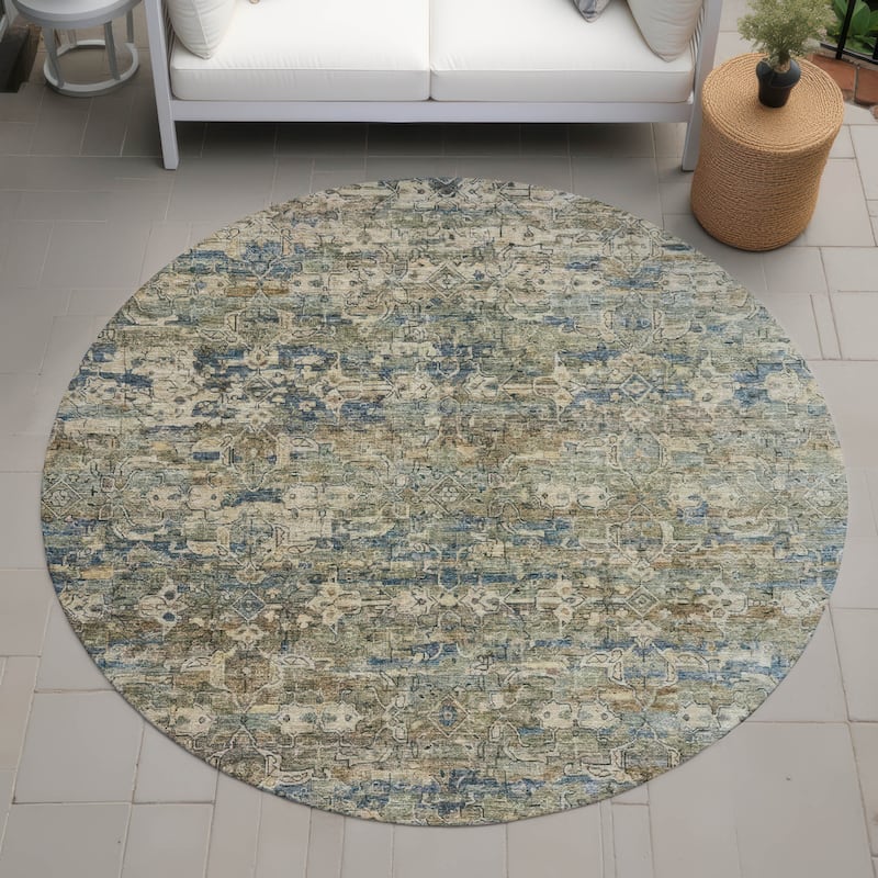 Machine Washable Indoor/ Outdoor Traditional Harmony Chantille Rug - Aloe - 8' x 8'