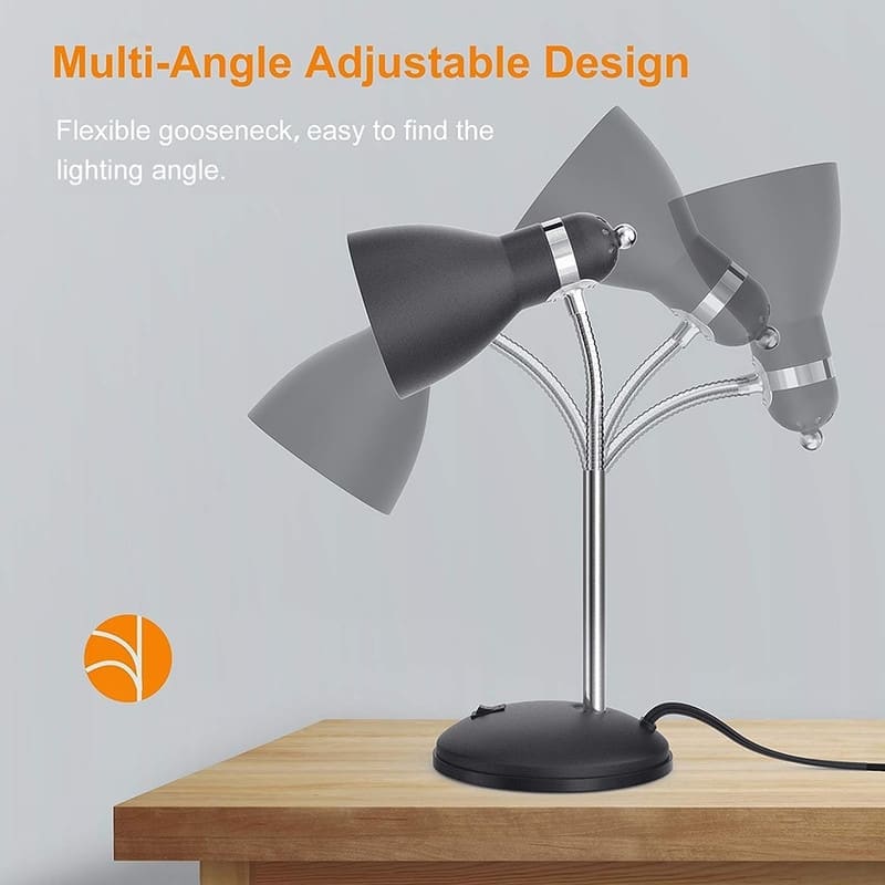 Metal Desk Lamp, Adjustable Goose Neck Table Lamp - 6.69"D x 5.7"W x 14.17"H