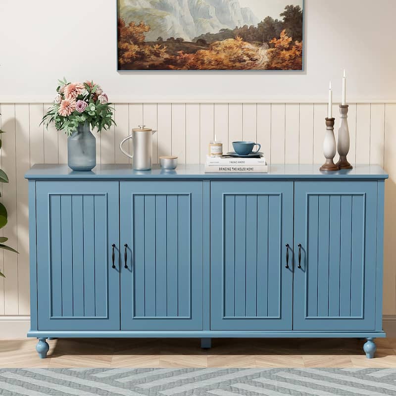 Retro 4-Door Sideboard Buffet Cabinet 62" Vintage Storage - Blue