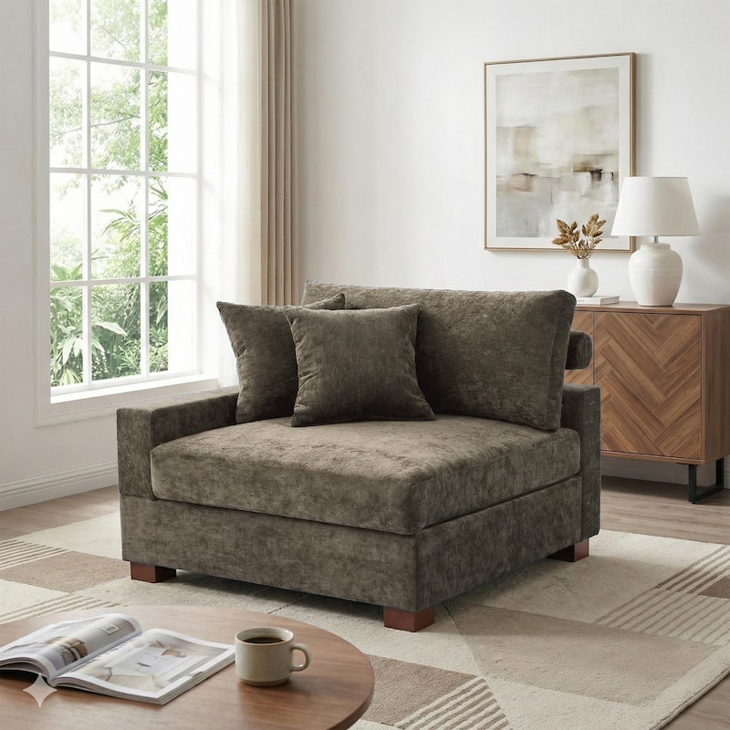 41" W Modern Chenille Corner Arm Accent Chair Sectional Module with Pillows - Lfet Facing - Camel