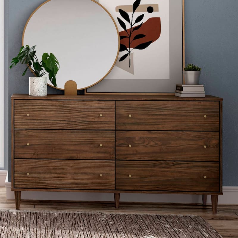 Grain Wood Furniture Mid Century 6-Drawer Dresser - Brushed Walnut