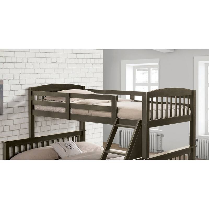 Gray Twin Over Twin Bunk Bed with Slat Design and Angled Ladder