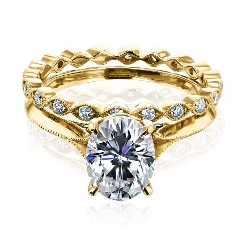 Annello by Kobelli 14K Gold 2ct Oval Moissanite Cathedral Bridal Set (HI/VS, GH/I) - 11 - Yellow
