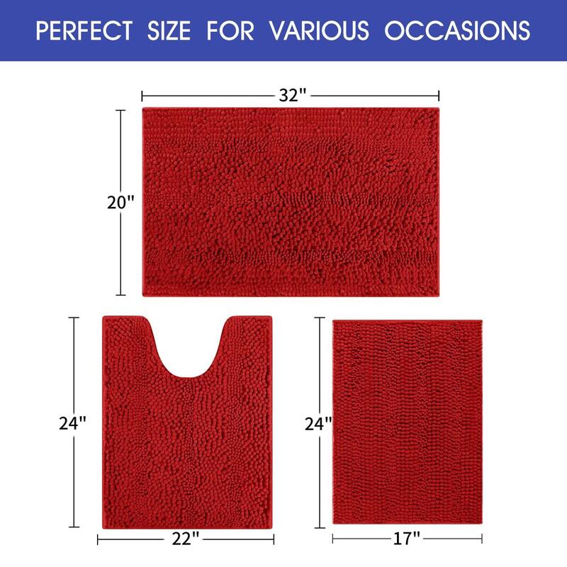 Ultra Soft Striped Non Slip Chenille Bathroom Rug Set 3 Pieces