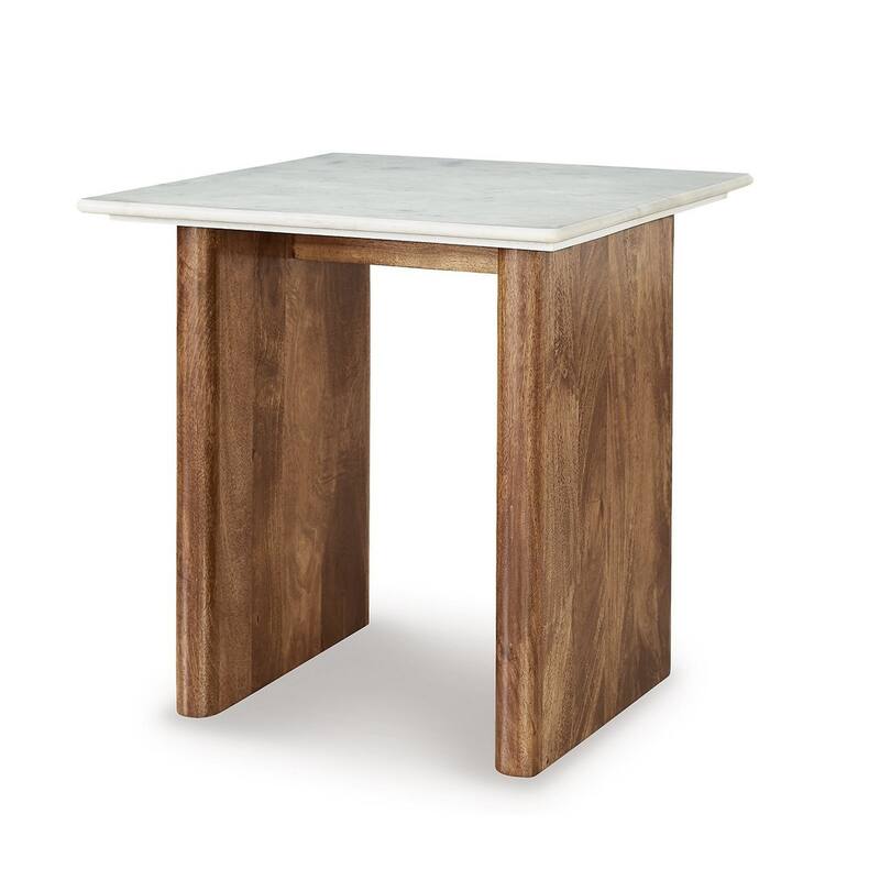 Wrenn Side End Table, Marble Top, 24 Inch Rectangular Brown Mango Wood
