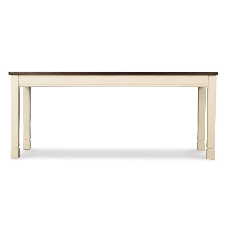 Borg Dining Bench, 42 Inch, Brown Wood Seat, White Straight Legs