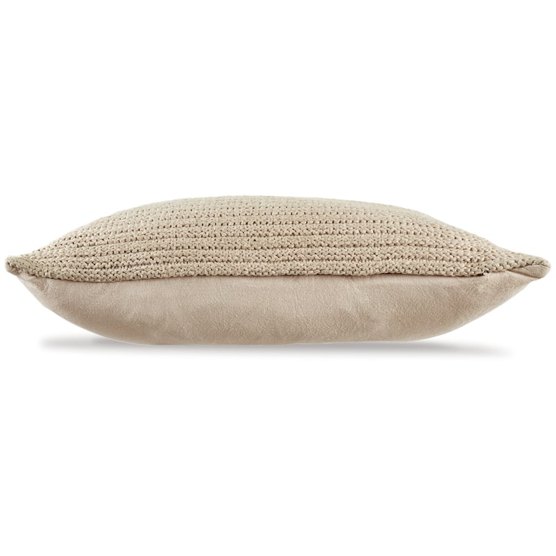 Lumbar Throw Pillow Set of 4, 14 x 22, Polyfill Textured Light Brown Cotton