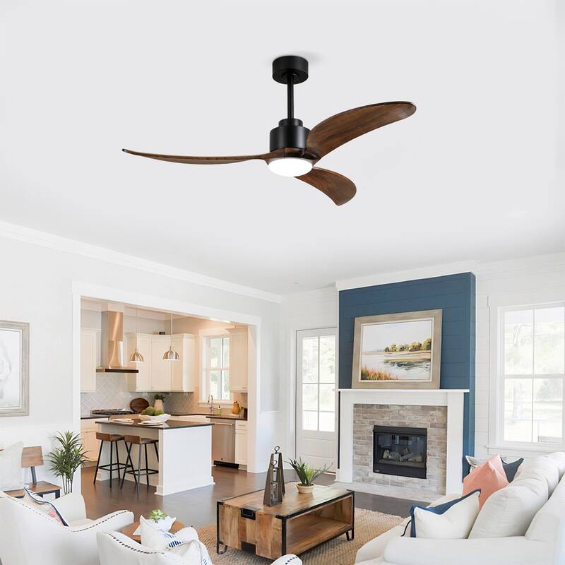 52" Ceiling Fan With Light Kit Dimmable LED,Wood Blades,Remote Control for Patio Living Room, Bedroom, Office,Indoor - 52 Inches