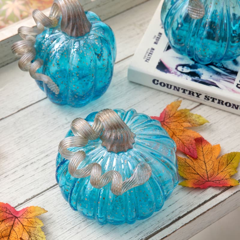 Glitzhome Fall Harvest Handblown Glass Pumpkins Set Thanksgiving Table Centerpieces