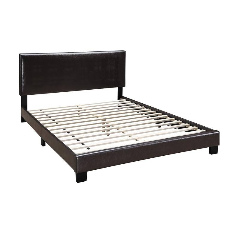 Adjustable Headboard Full Size Faux Leather Upholstered Bed Frame in Espresso Brown