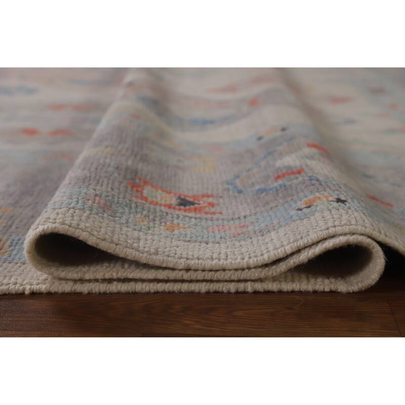 Hand Knotted Oriental 100% Wool Carpet Transitional Geometric Beige & Ivories Oushak Area Rug - 12' 4'' X 8' 11''