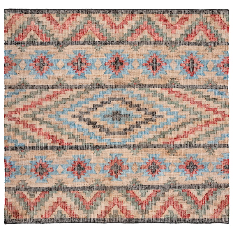 SAFAVIEH Flatweave Kilim Roser Jute Rug - 7' Square - Natural/Red