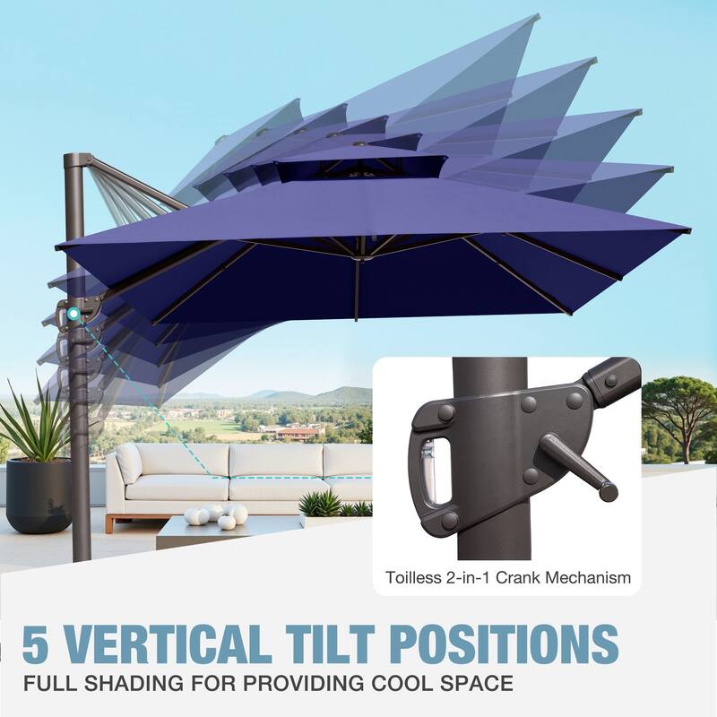 VredHom Outdoor Patio Offset Umbrella 360 Degree Rotation with Base