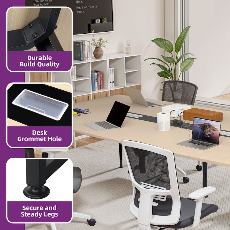 Moasis 7.4FT Conference Table Boat Shaped Meeting Table with Power Outlets & USB Ports