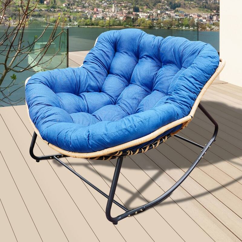 Modern Larger Outdoor Rattan Wicker Rocking Chair - Blue