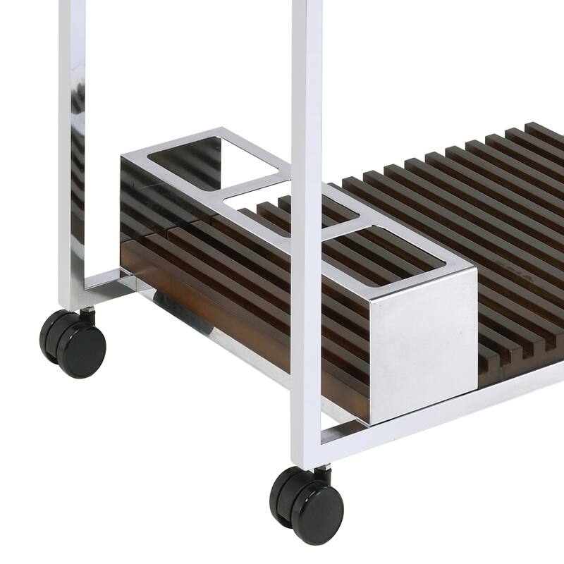Chrome and Brown Serving cart with Stemware Shelf