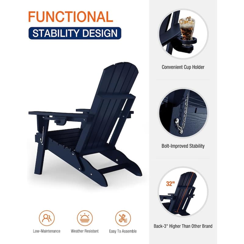 WINSOON All Weather HDPE Outdoor Folding Adirondack Chair With Cup Holder