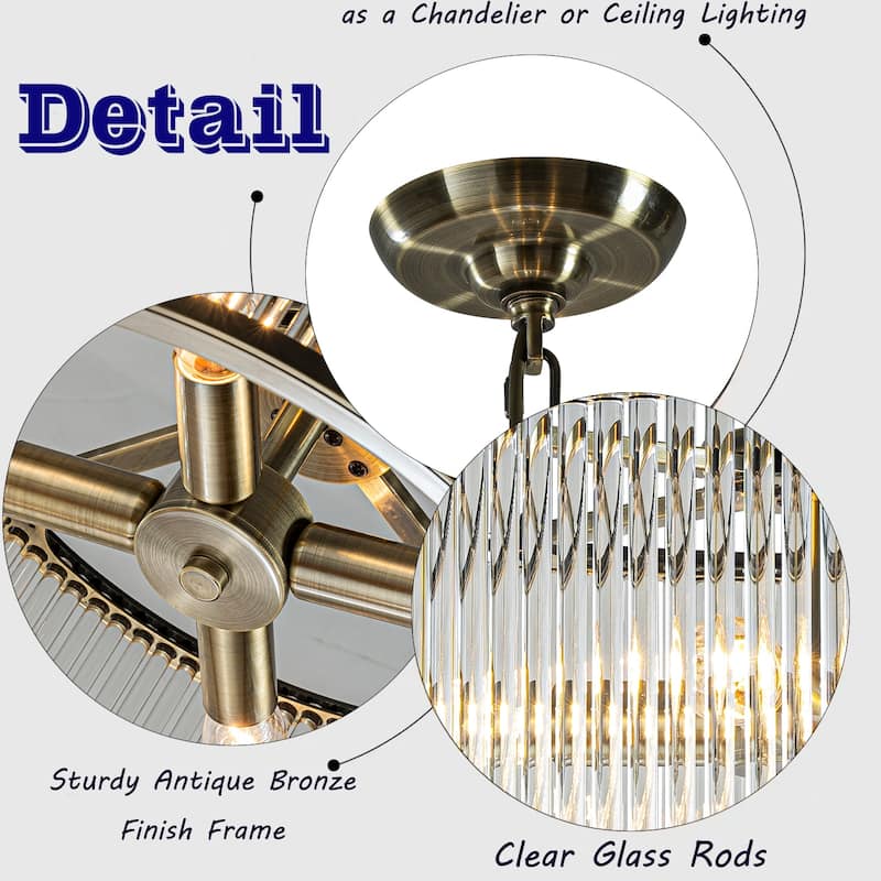 Modern Glam Antique Bronze / Matte Black 4-Light Glass Drum Chandelier Contemporary Hanging Light For Living Room Entryway