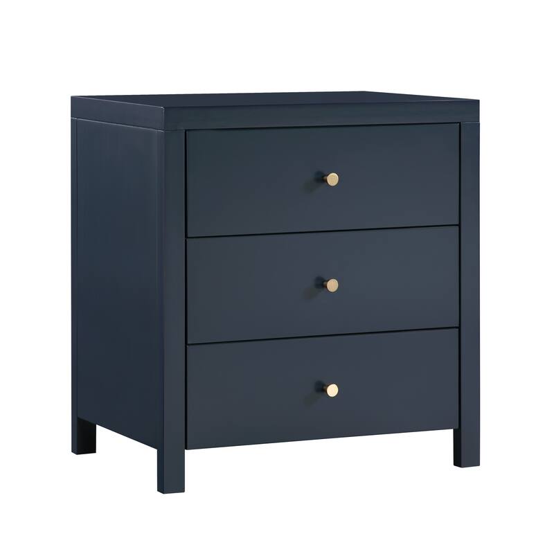 Modern Nightstand with 2 Drawers Wood Grain Texture Metal Pulls