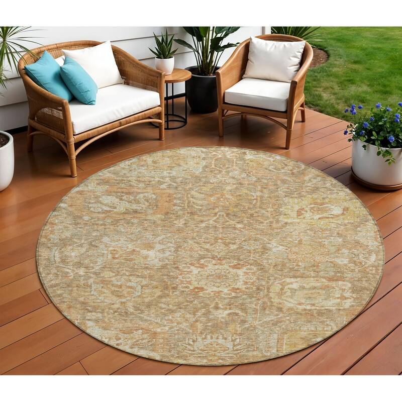 HomeRoots Damask Traditional Rectangle Outdoor Rug - 8' Round