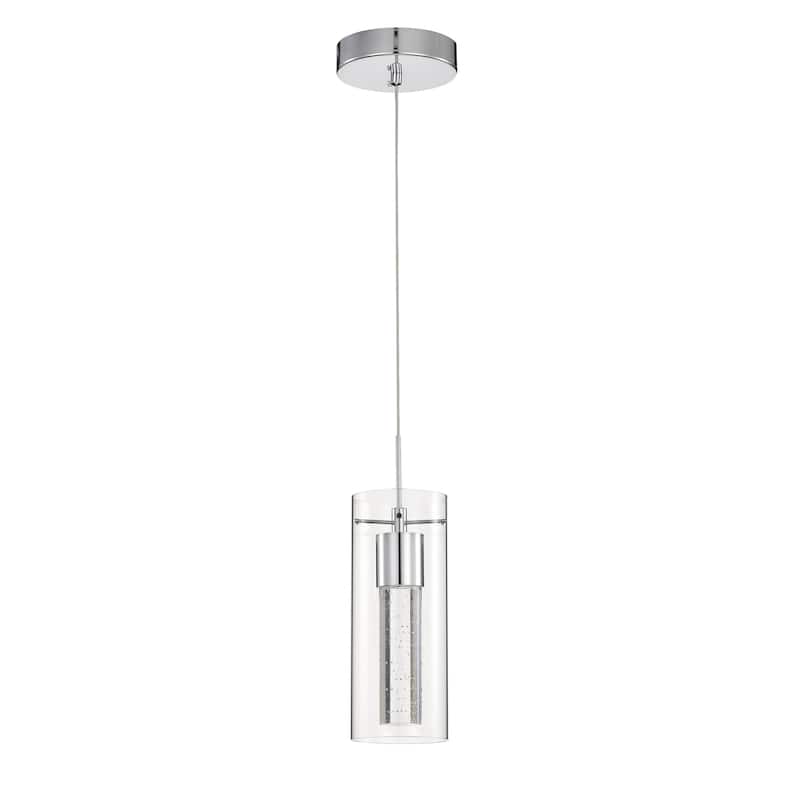 7-Watt 1-Light Chrome Clear Glass Shade Inner Seedy Glass Cylinder LED Pendant Light