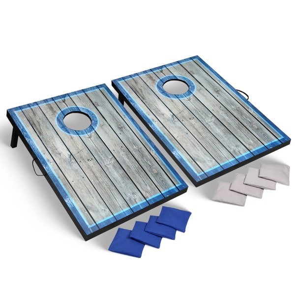 slide 2 of 7, Hathaway Atlantic Cornhole Bean Bag Toss Game Set with LED Lights Teens - Gray/Blue