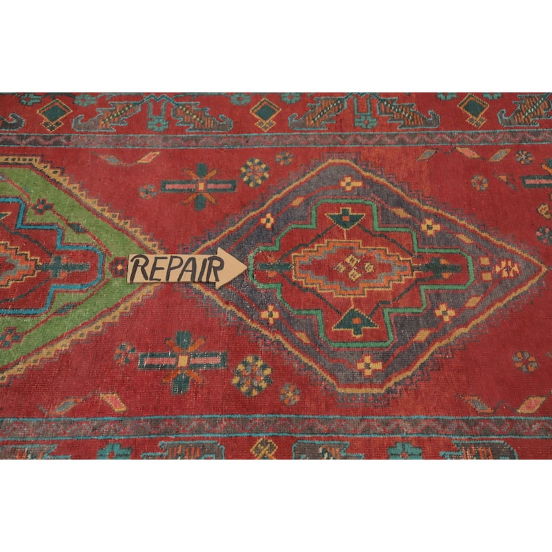 Hand Knotted Oriental 100% Wool Carpet Traditional Geometric Red Tabriz Runner Rug - 14' 0'' X 3' 5''