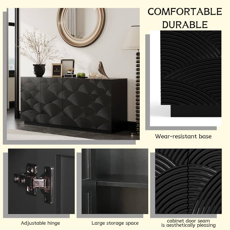 Modern 59" Sideboard Buffet Cabinet with 4 Doors, Water Ripple Design, Soft Close Storage Cabinet for Dining Room or Kitchen