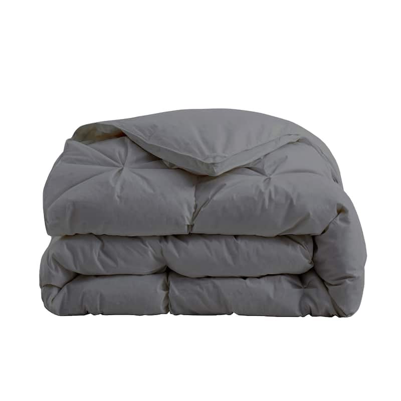 All Season White Goose Feather Down Gusseted Pintuck Pleat Comforter 100% Cotton Cover
