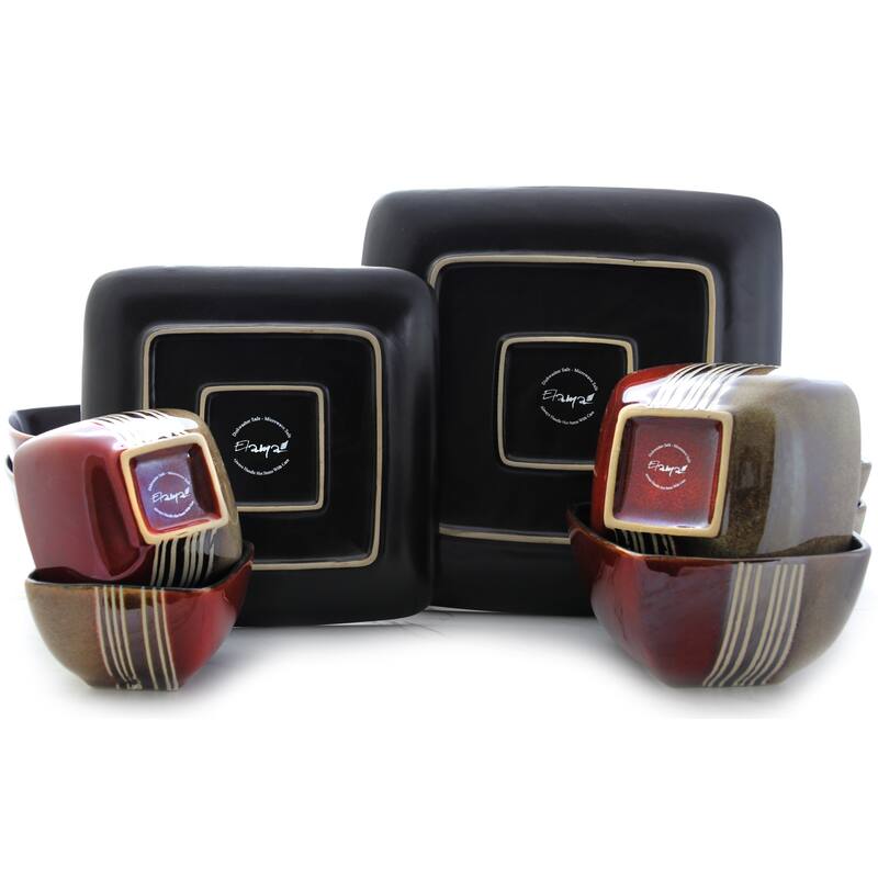 16 Piece Dinnerware Set Maroon and Beige Stripe