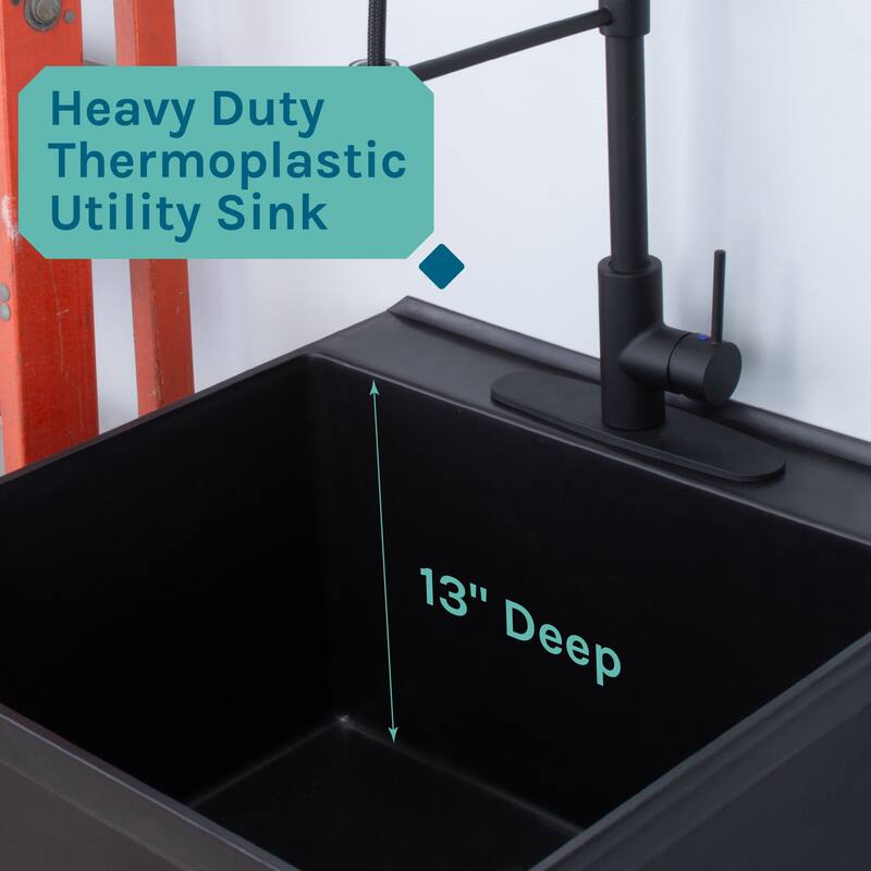 TEHILA Utility Sink Laundry Tub with Black High Arc Coil Faucet