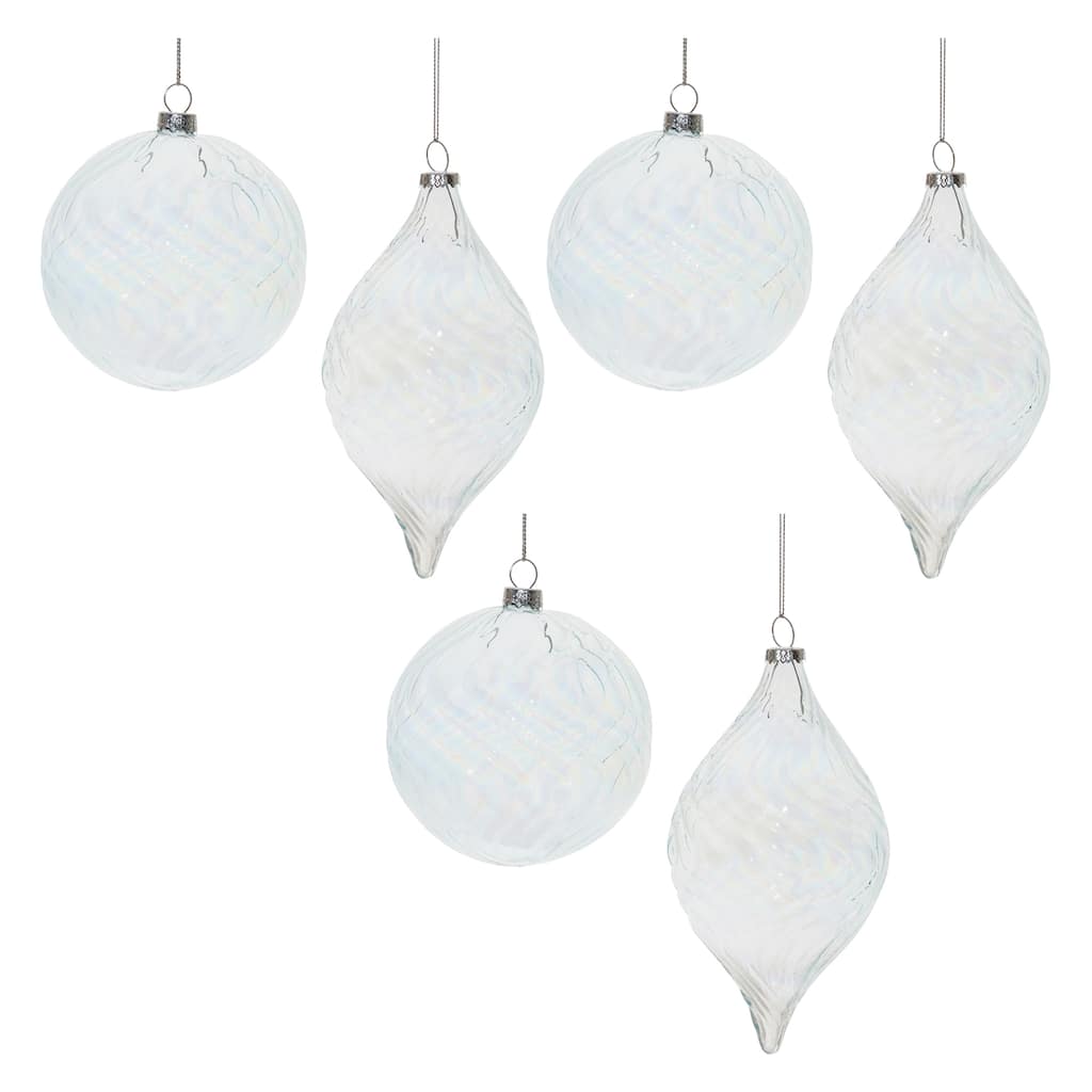 Set of 6 Clear Ribbed Glass Ornaments for Christmas Tree Decor - 4" x 4" x 5