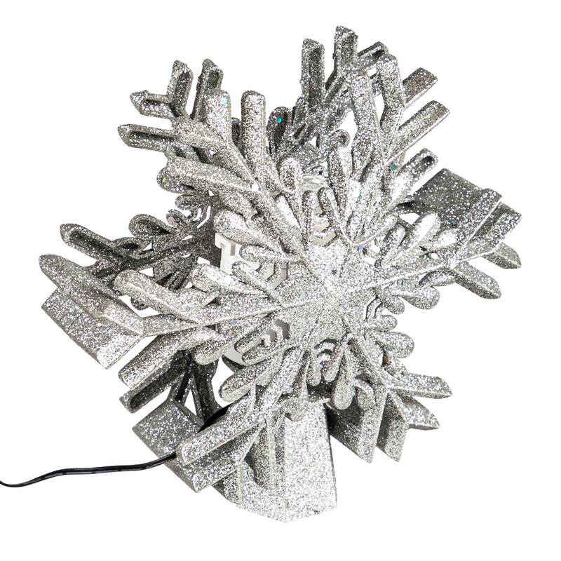 LED Silver Glitter Snowflake Tree Topper with Projected Icons