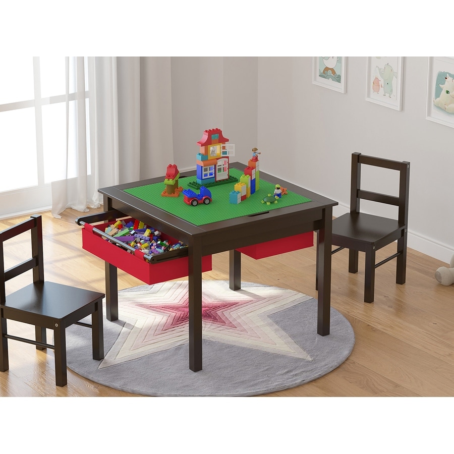 UTEX-2 in 1 Kids Activity Lego Table Set with Storage, Kids Table with 2  Chairs, Espresso with Red Drawer - On Sale - Bed Bath & Beyond - 32622915