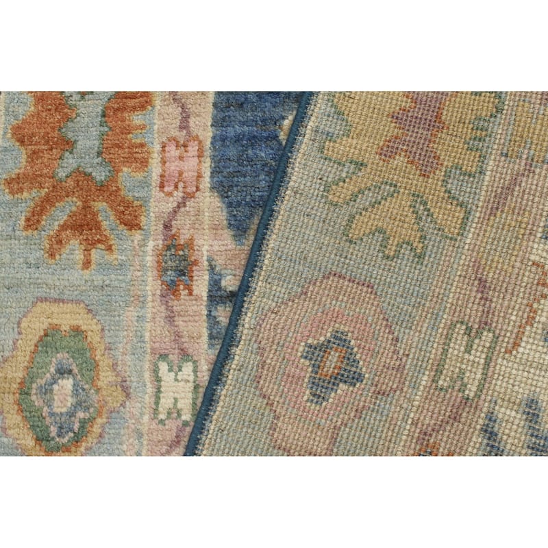 Oushak Gardiner Blue Beige Hand-Knotted Wool Runner - 2'8'' x 18'11''