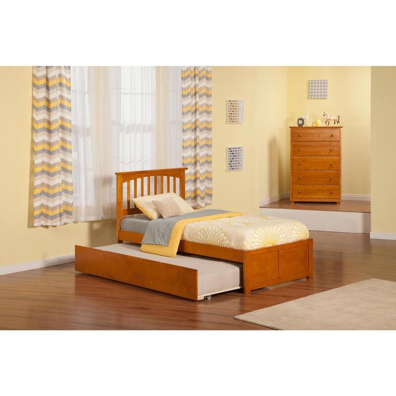 Full Platform Bed with Trundle - Twin Size, Urban Chic Design, Walnut Finish, Space Saving Bed Frame