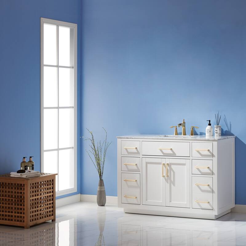 Altair Ivy Single Bathroom Vanity Set and Carrara White Countertop without Mirror