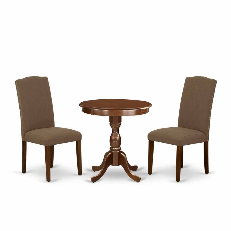 Round Dining Table Set with 2 Chairs, Modern Kitchen Table Set, Mahogany Finish, Parson Dining Chairs, Rustic Chic Design