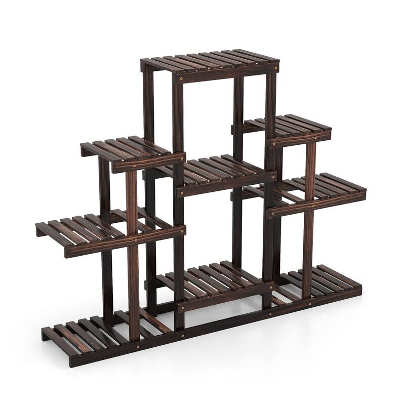 Brown Pine Wood 6-Tier Plant Stand with 9 Shelves for Indoor and Outdoor - 47" x 10" x 38" - Brown