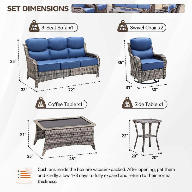 Pocassy Outdoor Patio Furniture Sofa Swivel Chairs Sets