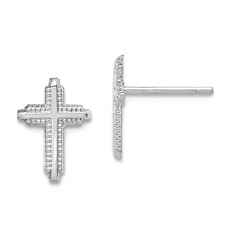 Curata 10k Yellow or White Gold 10x7mm Beaded Cross Post Earrings - White Gold