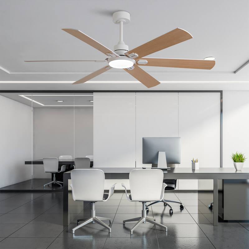 Smart 60" Indoor/Outdoor Ceiling Fan with Light, Dual Finish Black/Walnut 6-Blade, Remote Control, Dimmable LED