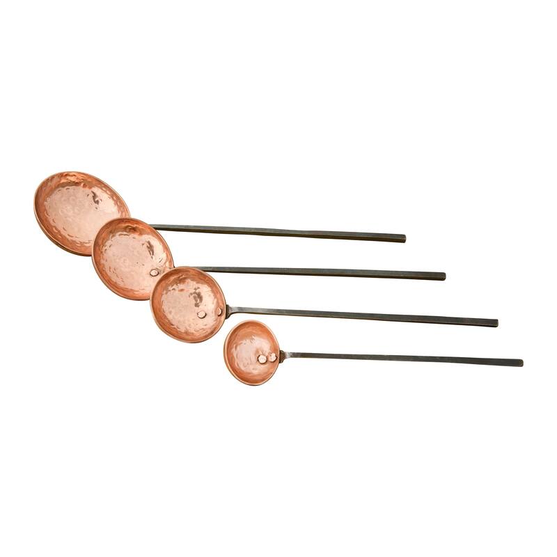 Copper Ladles with Hammer Textured Scoops & Smooth Handles (Set of 4 Sizes in Drawstring Bag)