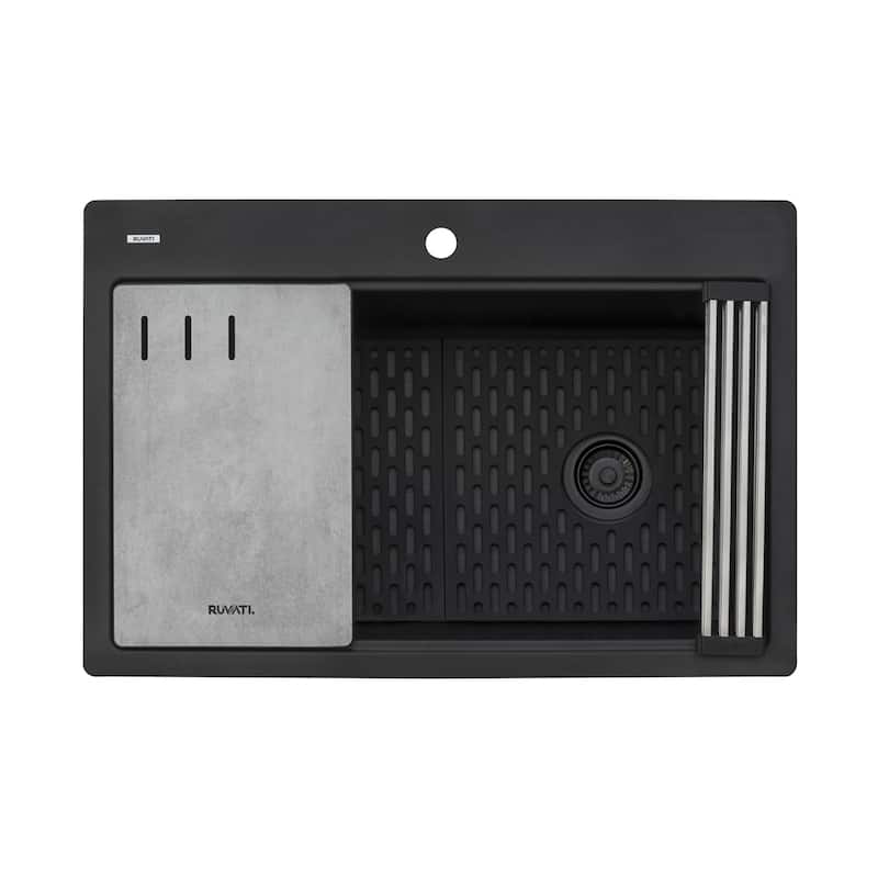33 in Granite Workstation Matte Black Drop-in Kitchen Sink