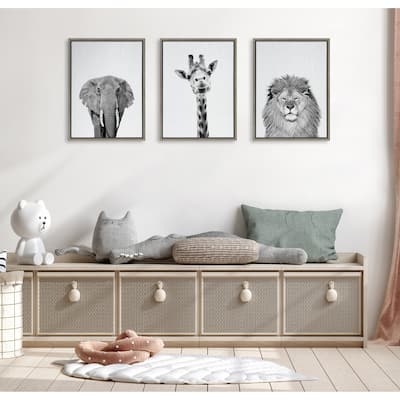 Kate and Laurel Sylvie Elephant Giraffe Lion Framed Canvas by Simon Te