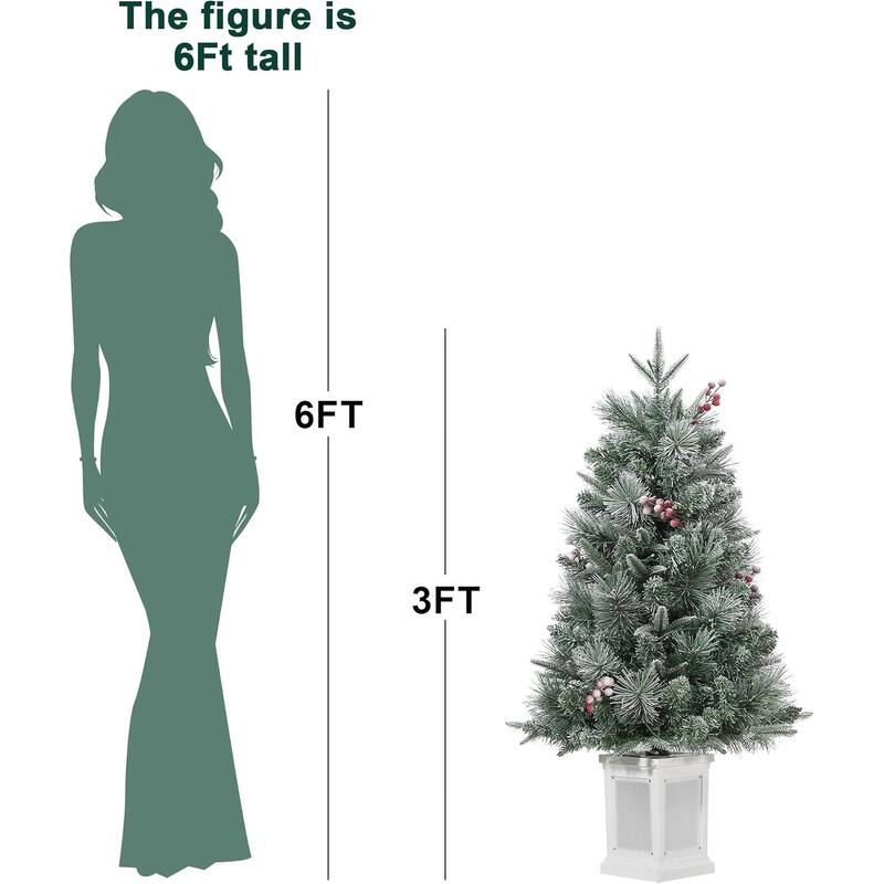 3 Ft Pre-Lit Christmas Tree with 78 LED Lights, Battery Operated and Timer, Christmas Decoration (Clear Pot,8 Modes, 8in) - Green